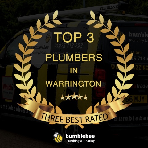 Image of Award, which reads 'Top 3 Plumbers in Warrington' all written in gold