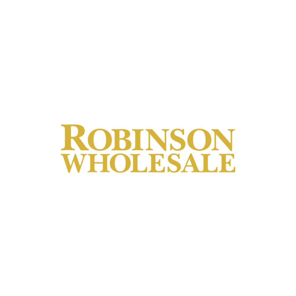 Logo: Reads Robinson Wholesale in gold colour, capital letters